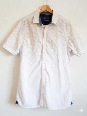 LON NYC Men's Short Sleeve White Patterned Button-Up Shirt ~Size XL